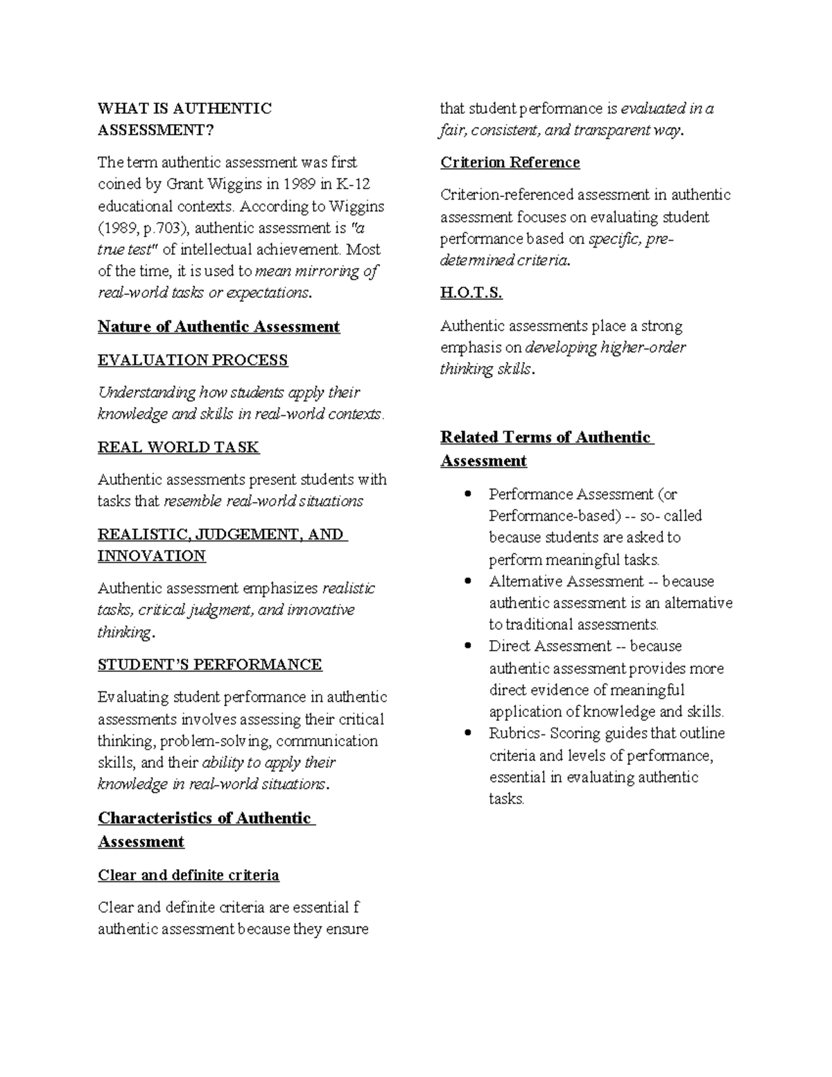 Authentic Assessment Overview: Key Concepts and Evaluation Criteria ...