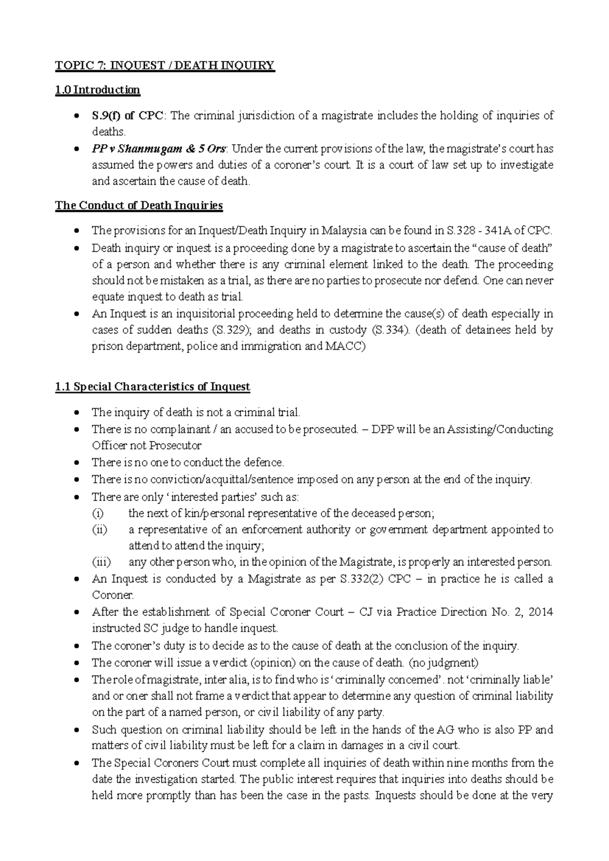 CPC 7: Inquest Procedures and Legal Framework in Malaysia - Studocu
