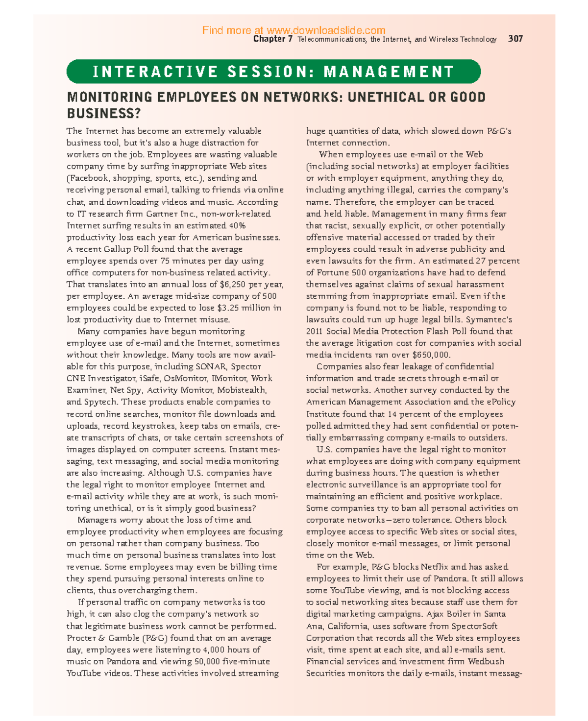 Case Study - Employee Network Monitoring: Ethics and Implications - Studocu