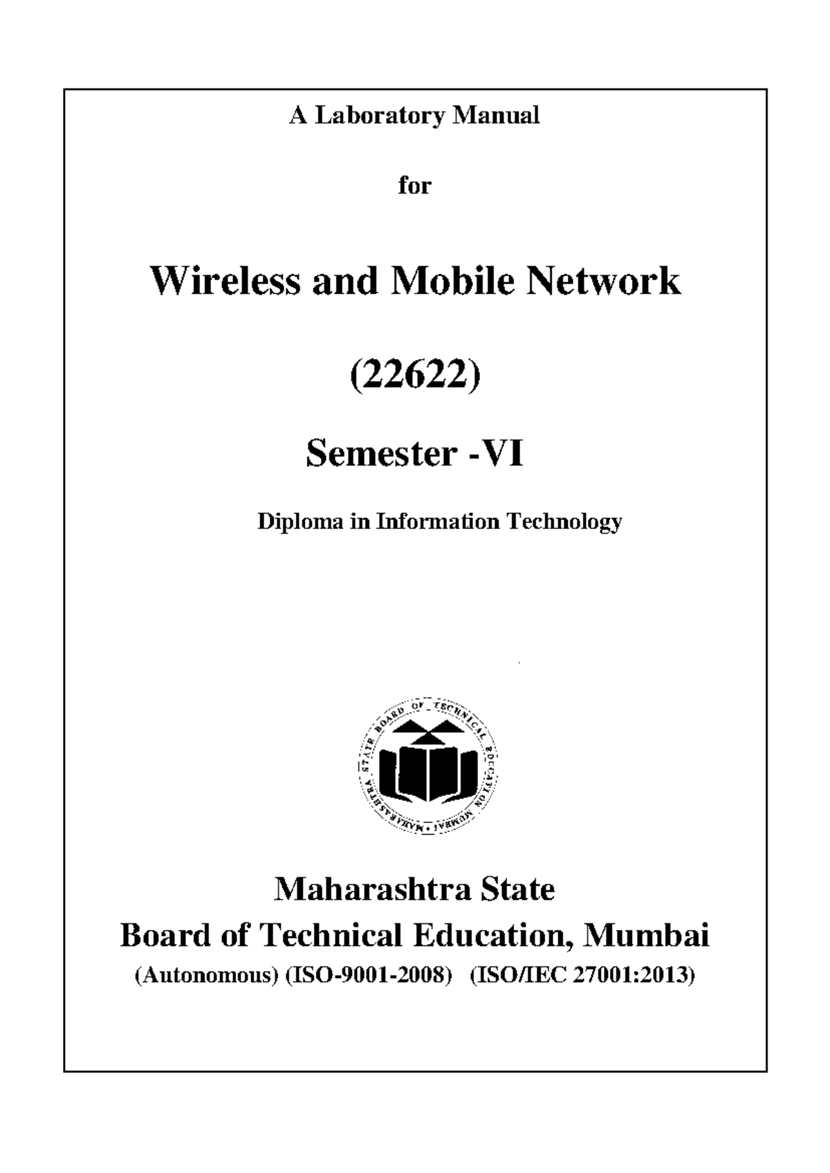 22622 WMN - Laboratory Manual for Wireless and Mobile Network - Studocu