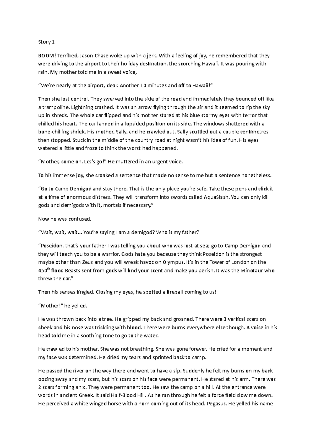 ENG 201 Creative Writing: Story 1 - The Demigod's Awakening - Studocu