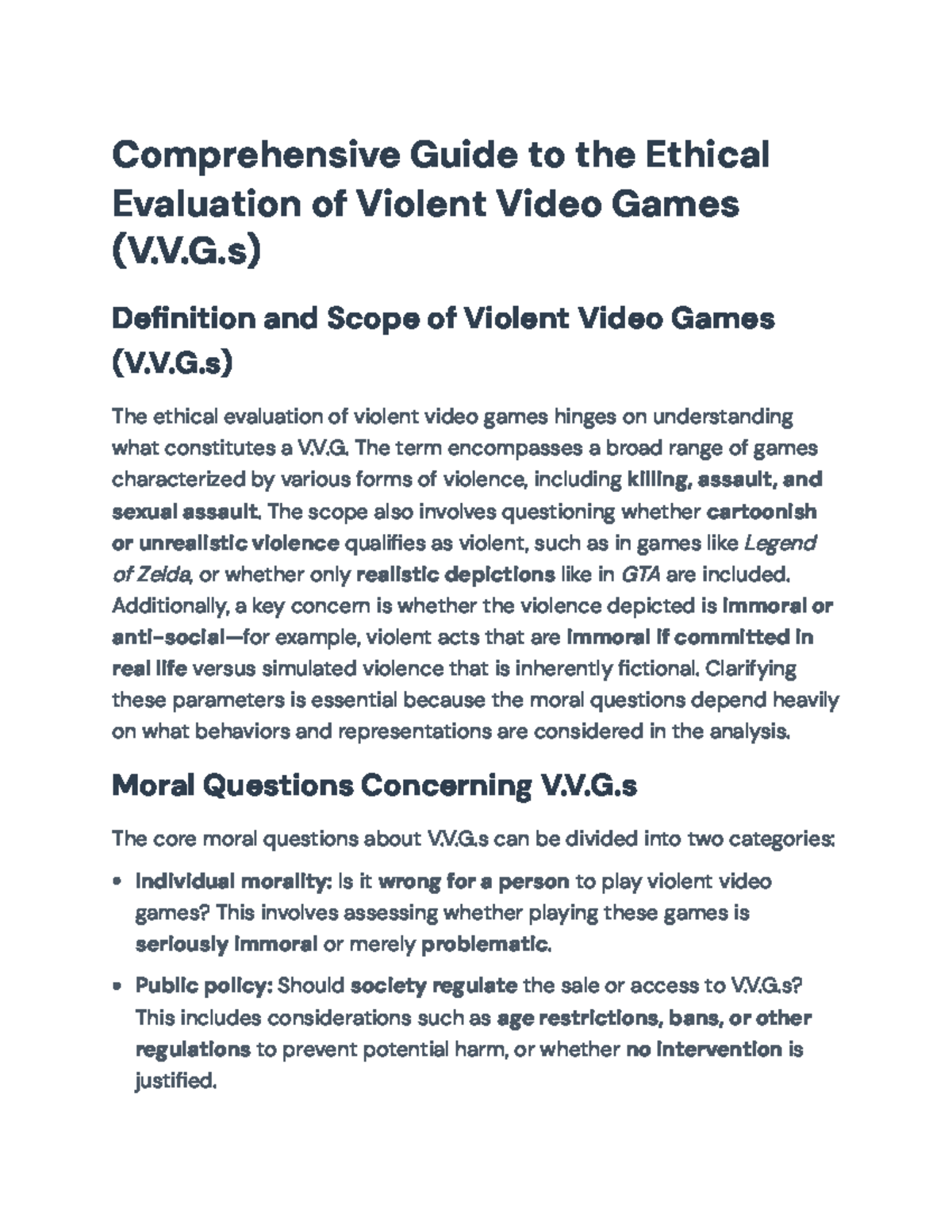 Ethical Evaluation of Violent Video Games (V.V.G.s): Analysis ...