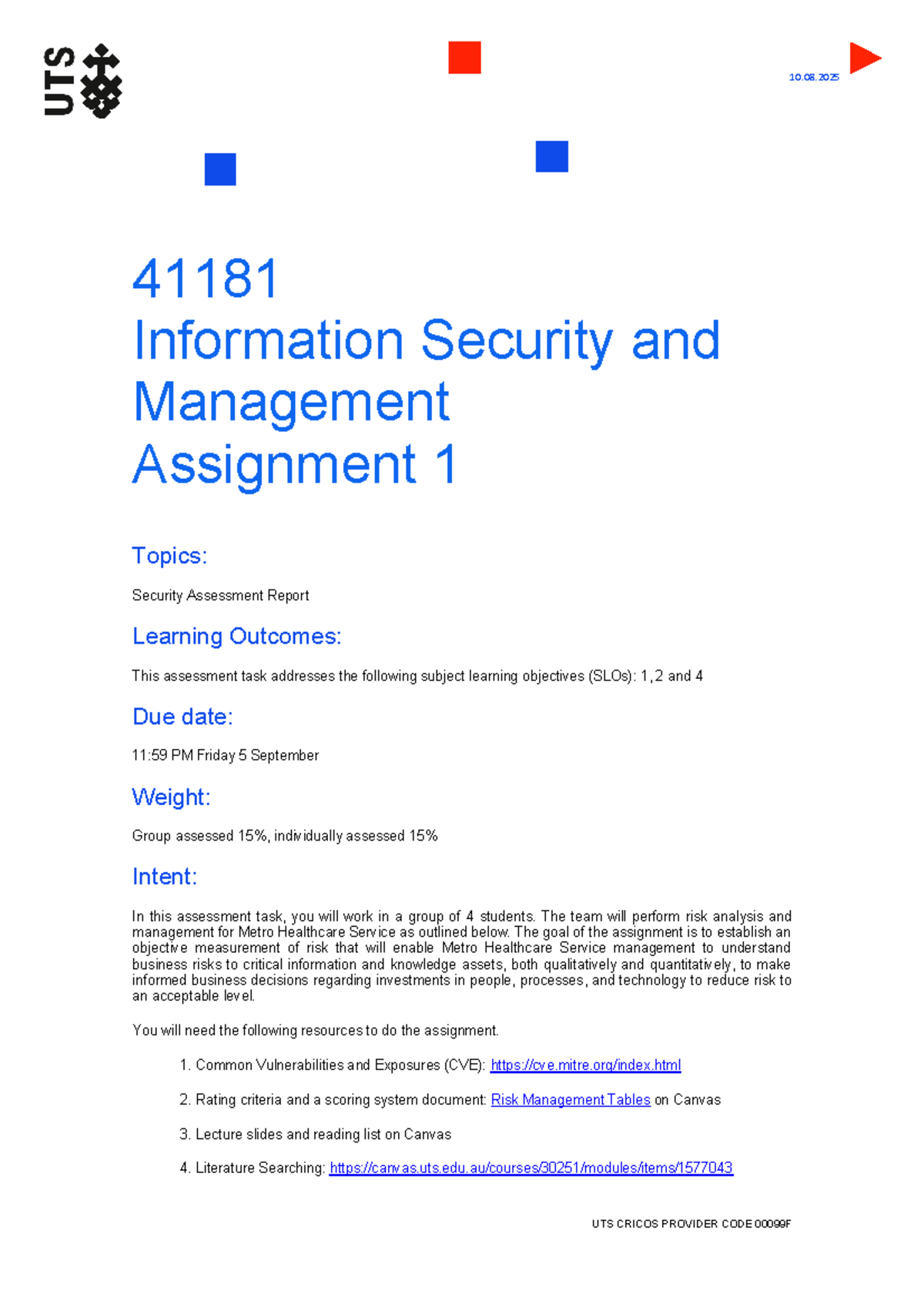 Information Security & Management (41181) Assignment 1 Guidelines - Studocu