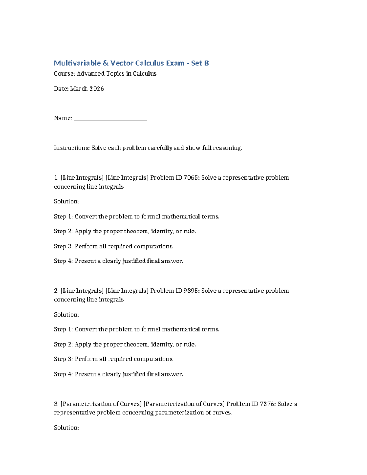 Math 8432 Multivariable Vector Calculus Exam Set B Solutions - Studocu