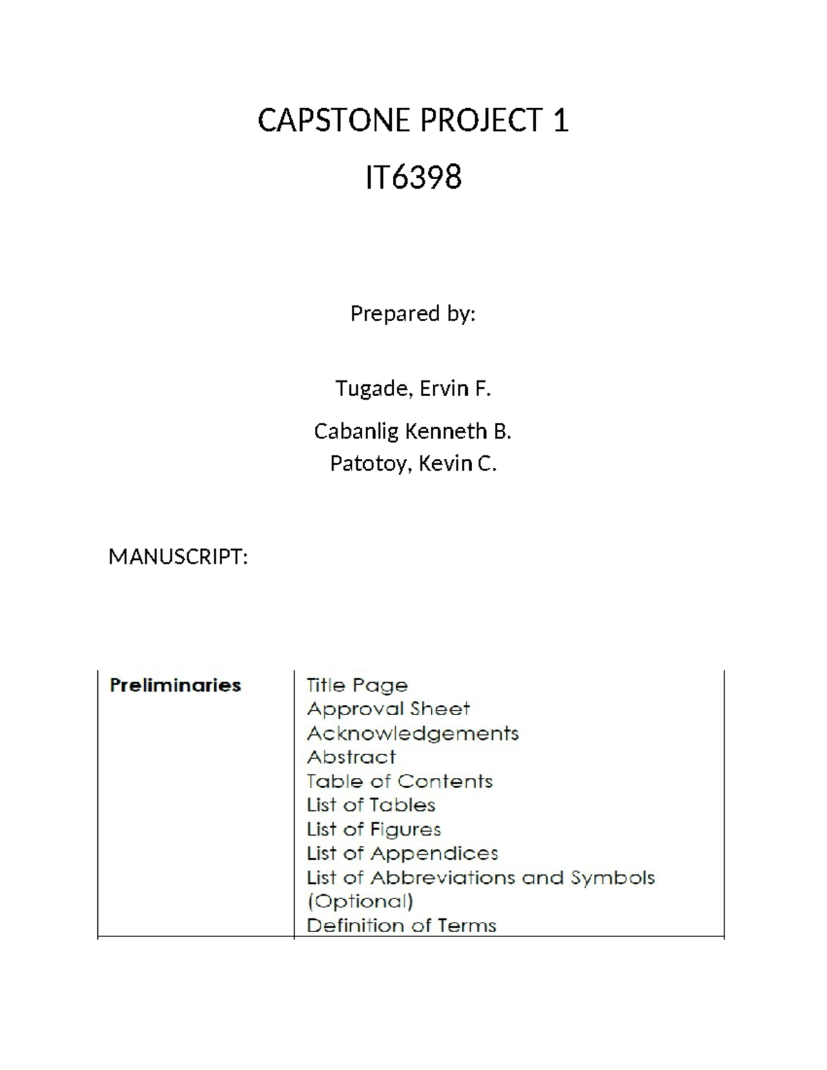 Capstone- Project-1 - CAPSTONE PROJECT 1 IT Prepared by: Tugade, Ervin ...
