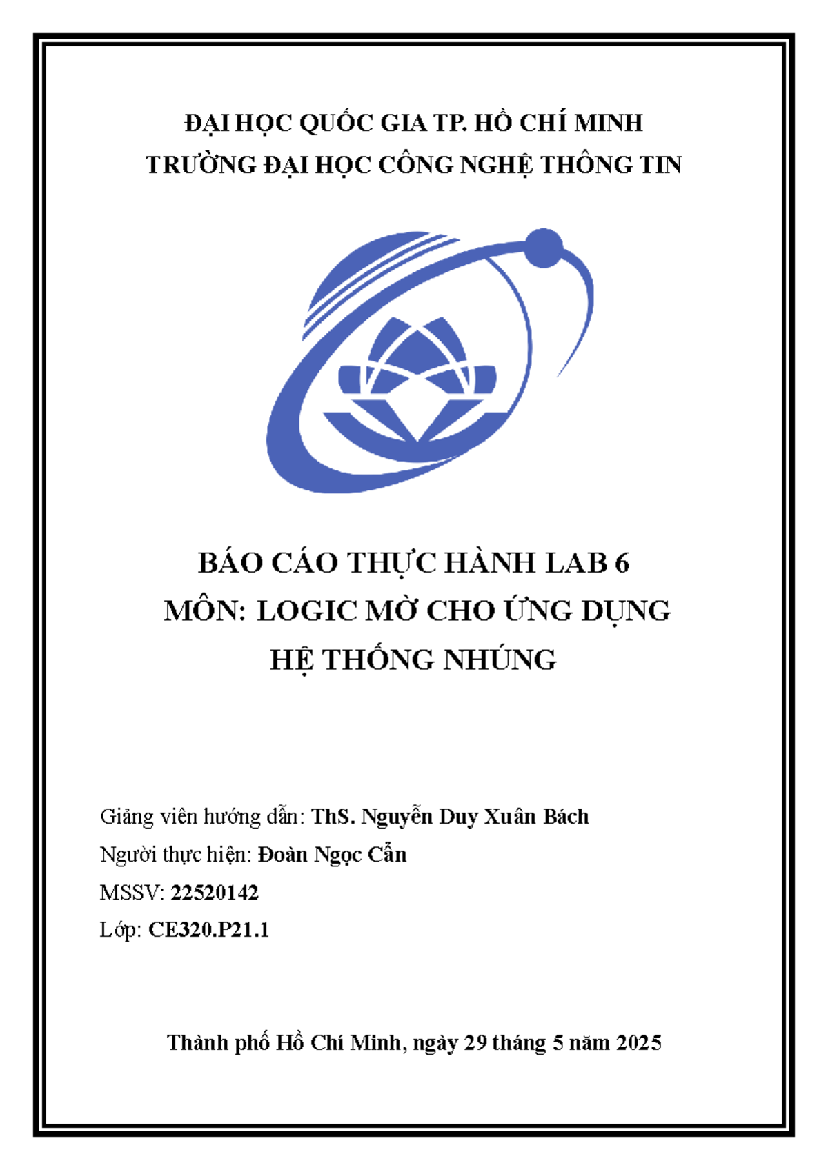 Lab06 Logic mờ cho ứng dụng hệ thống nhúng - ĐẠI HỌC QUỐC GIA TP. HỒ ...