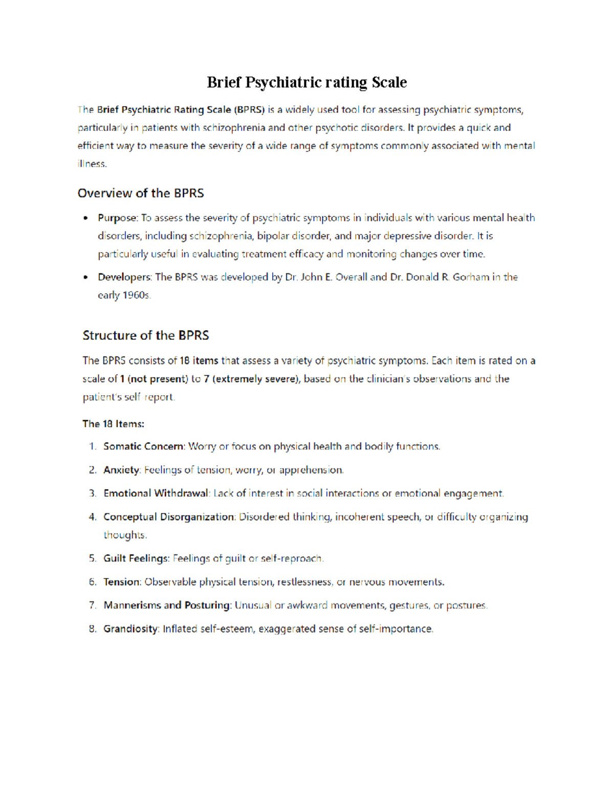 BPRS - nothing - Brief Psychiatric rating Scale CLIENT NAME: DATE ...