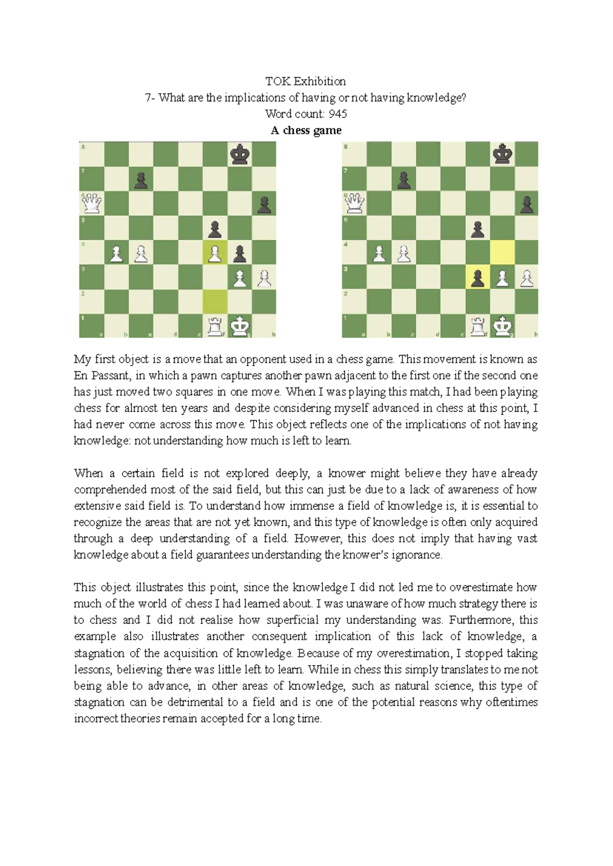 TOK IA Exhibition: Exploring Knowledge Implications Through Chess and ...
