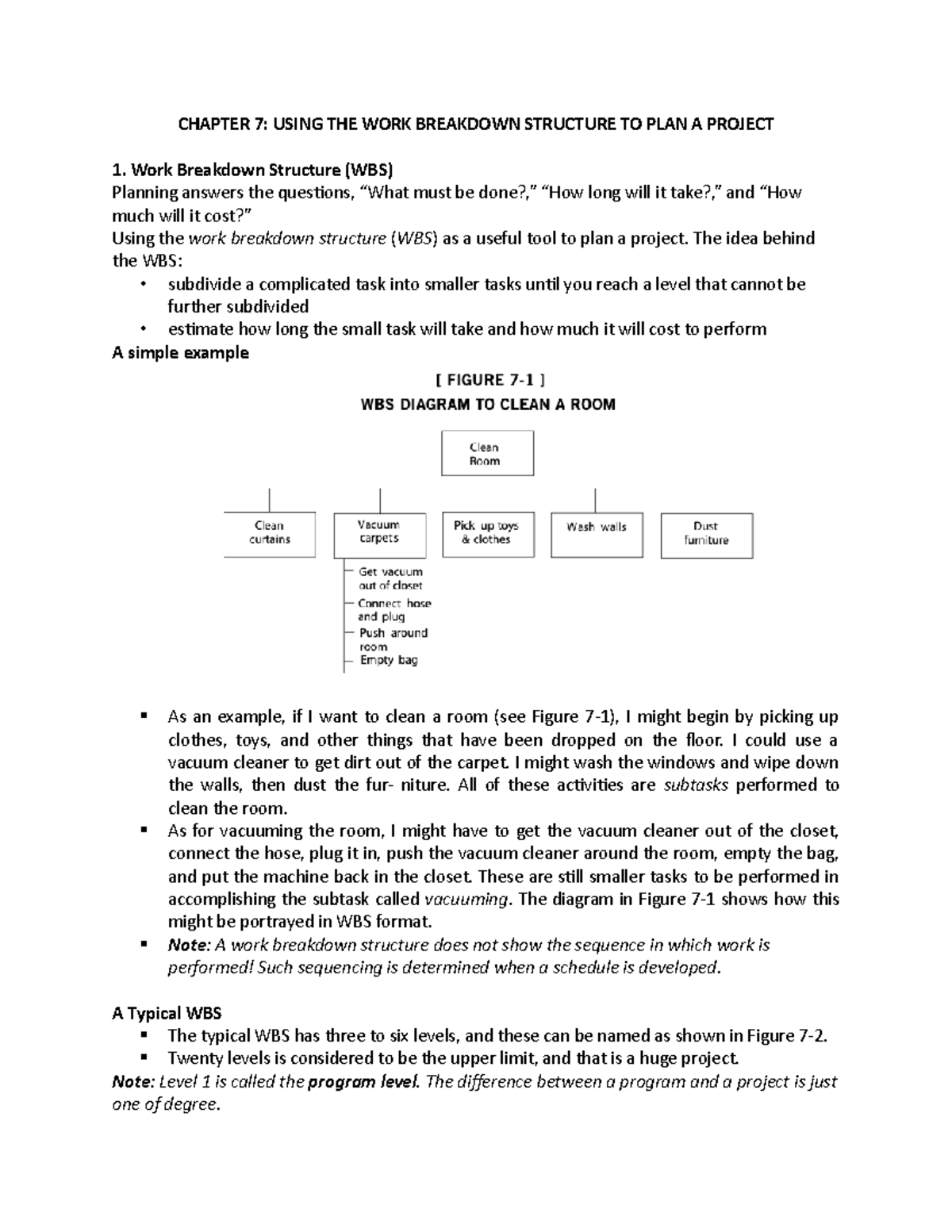 Lecture note Chapter 7 - CHAPTER 7: USING THE WORK BREAKDOWN STRUCTURE ...