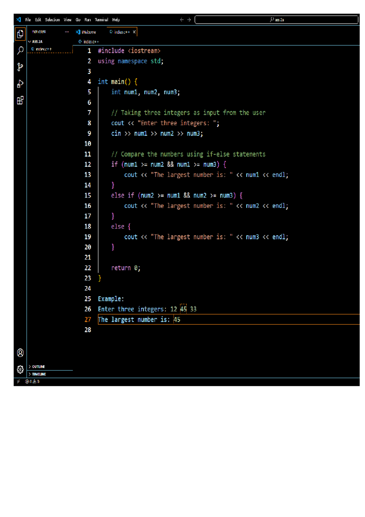 Assignment 2a & 2b: C++ Program for Finding Largest Integer - Studocu