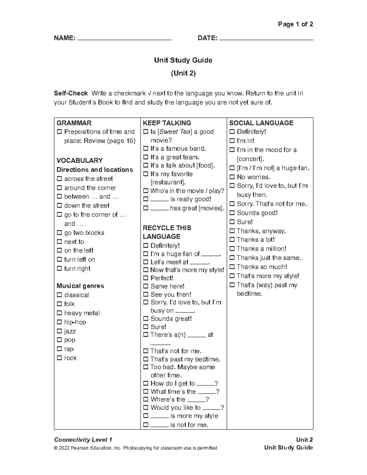 CTY1 Unit Study Guide Unit 2 - NAME: DATE: Connectivity Level 1 Unit 2 ...