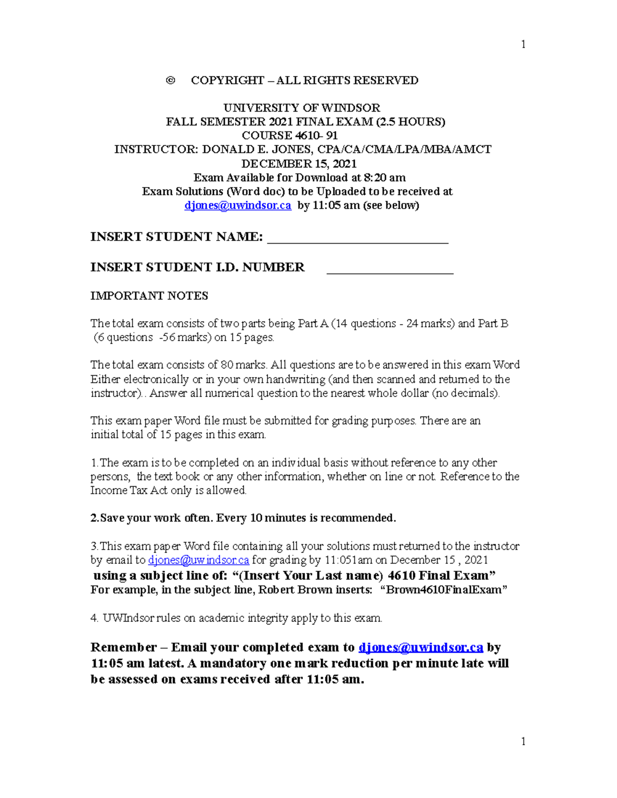 2021 Fall 4610 Final Exam (Word Doc) - © COPYRIGHT – ALL RIGHTS ...