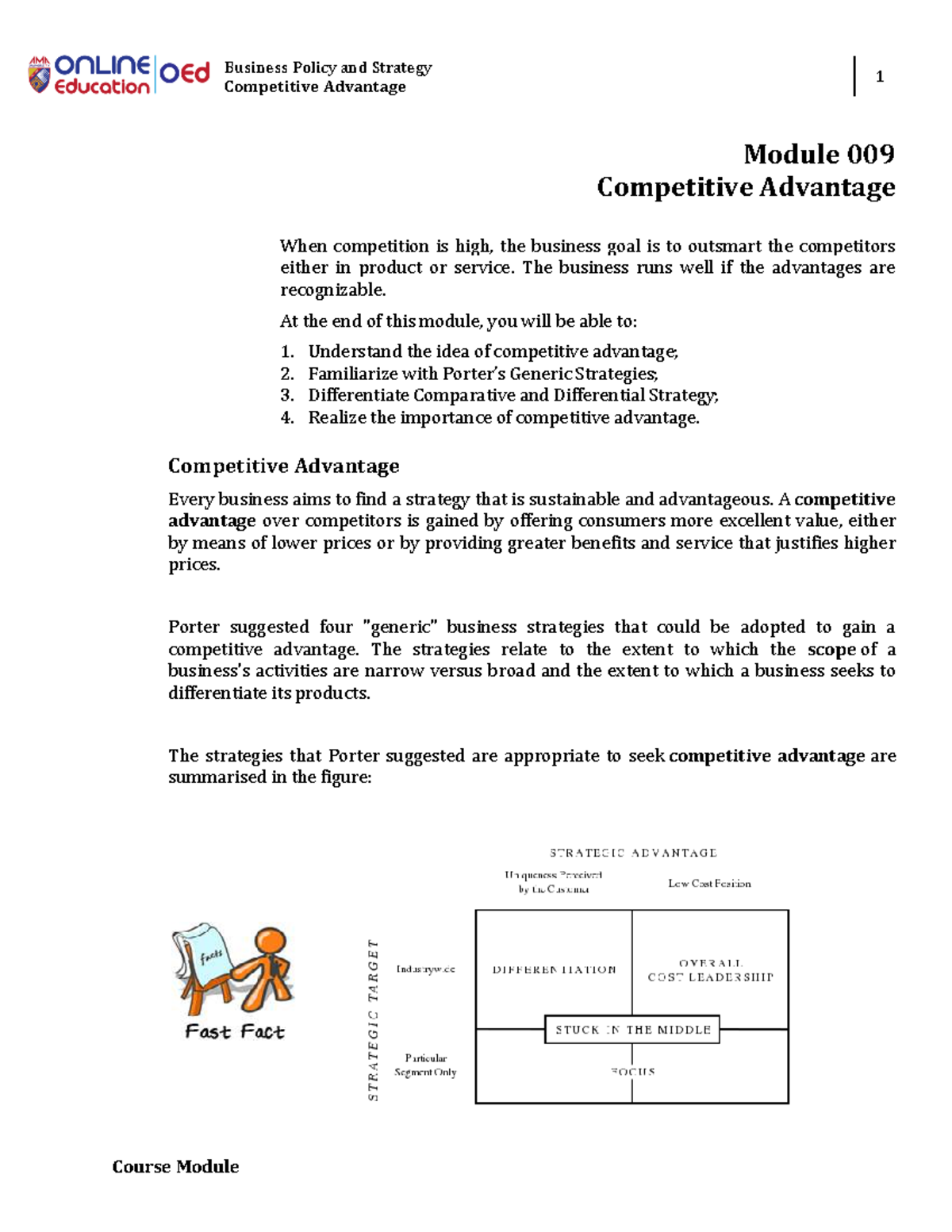 Business Policy & Strategy: Competitive Advantage Module 009 Notes ...
