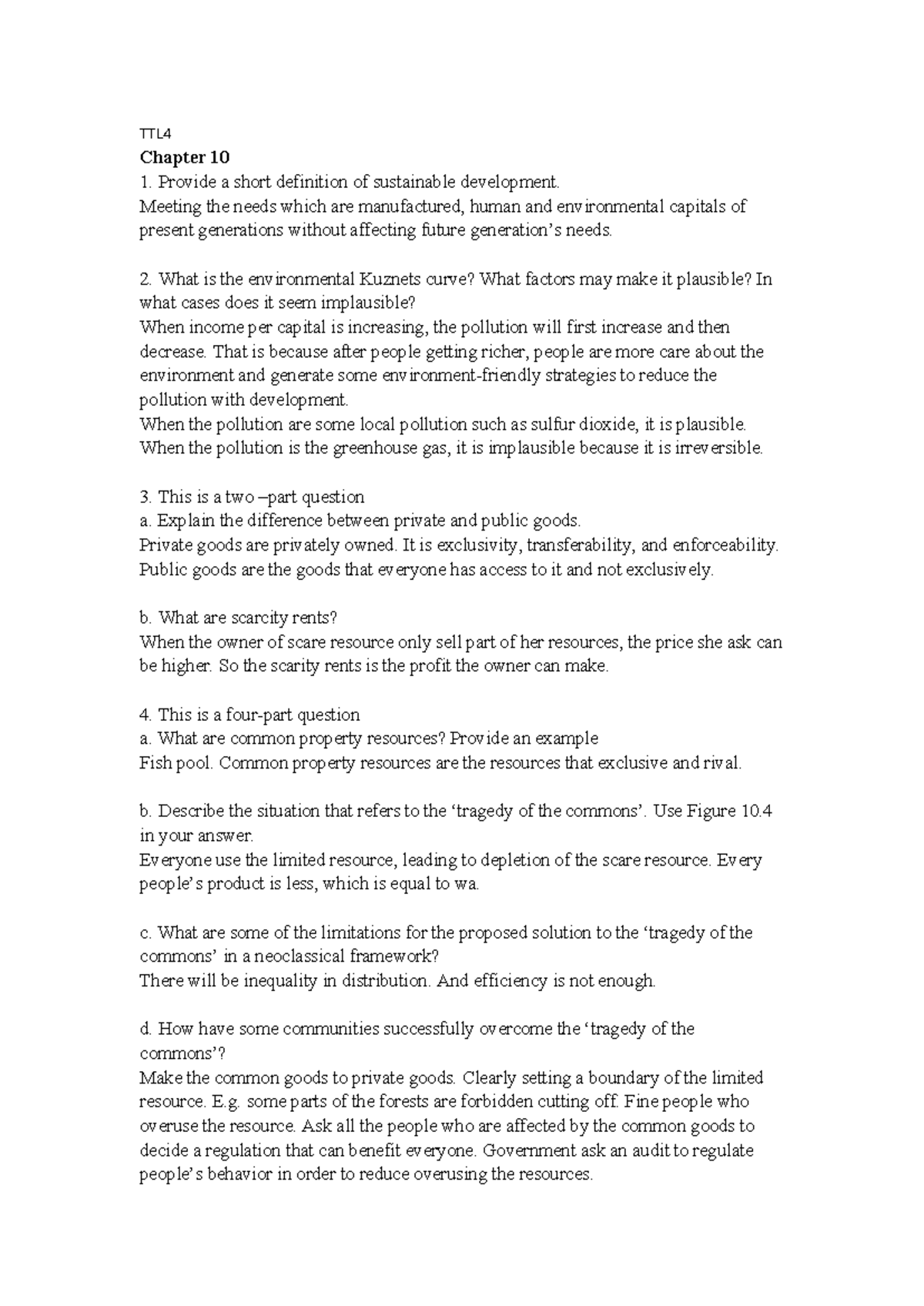 TTL4 Chapter 10 Study Notes: Sustainable Development & Public Goods ...