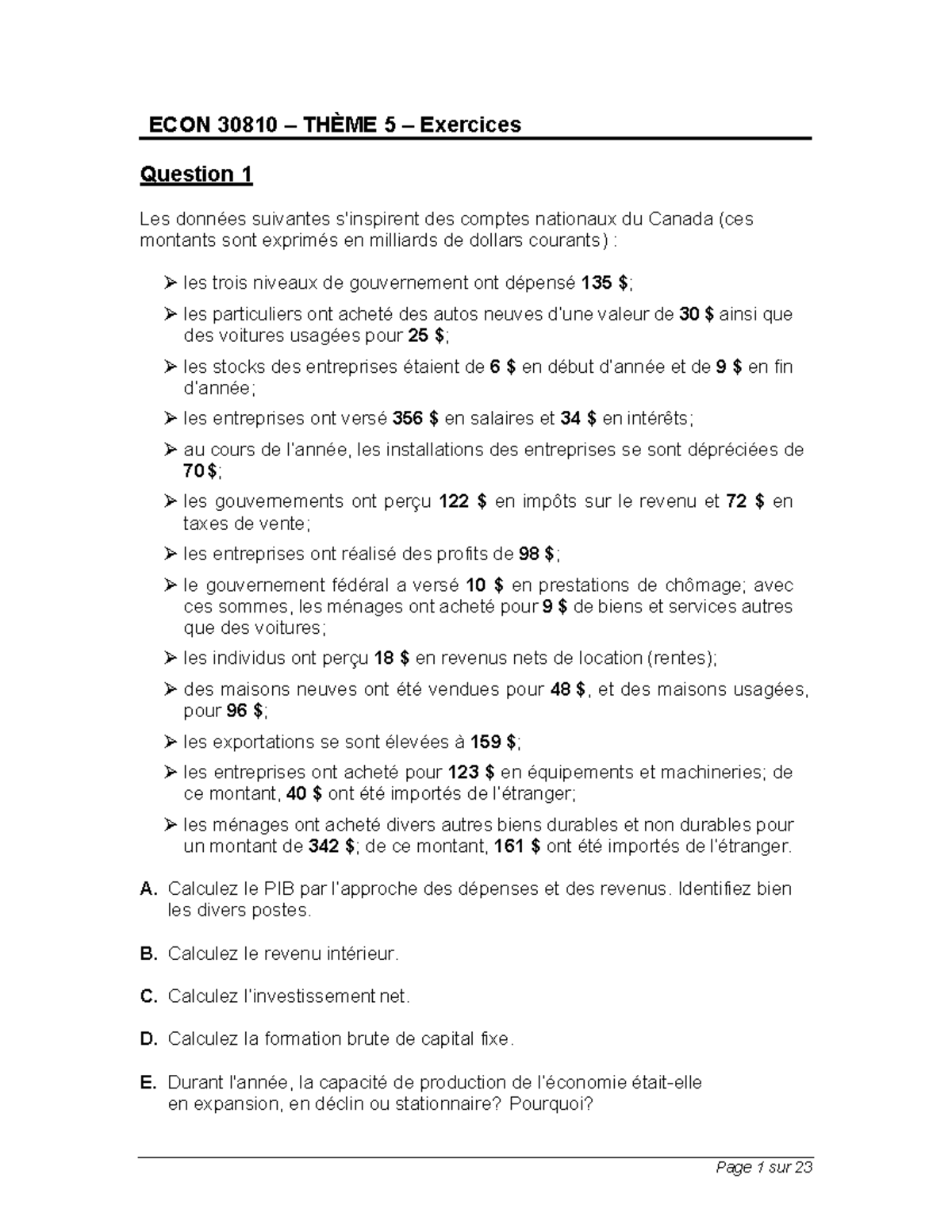 ECON 30810 Thème 5 - Exercices Complet et Solutions détaillées - Studocu