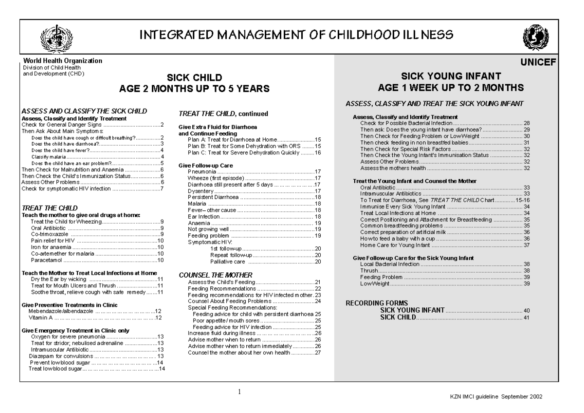 KZN IMCI Guideline: Assessing and Treating Sick Children (Ages 0-5 ...