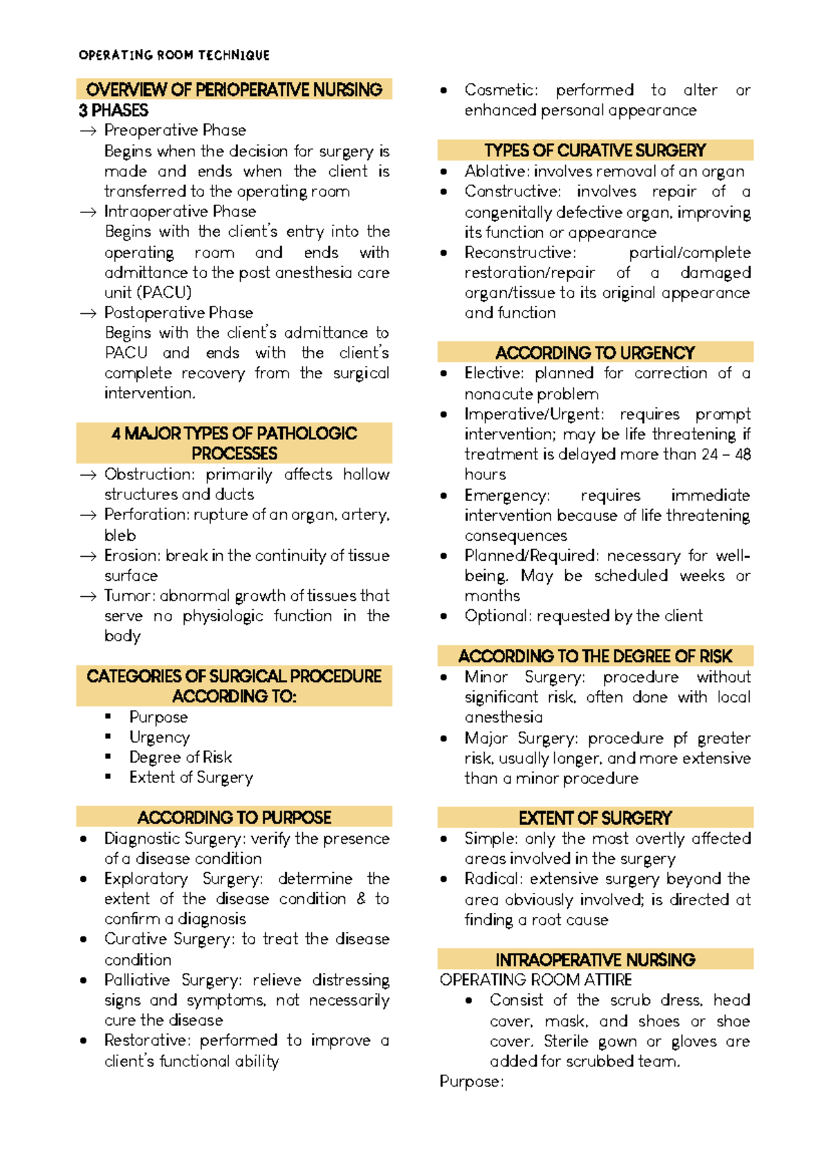 OR-TECH - Overview of Perioperative Nursing Procedures - Studocu