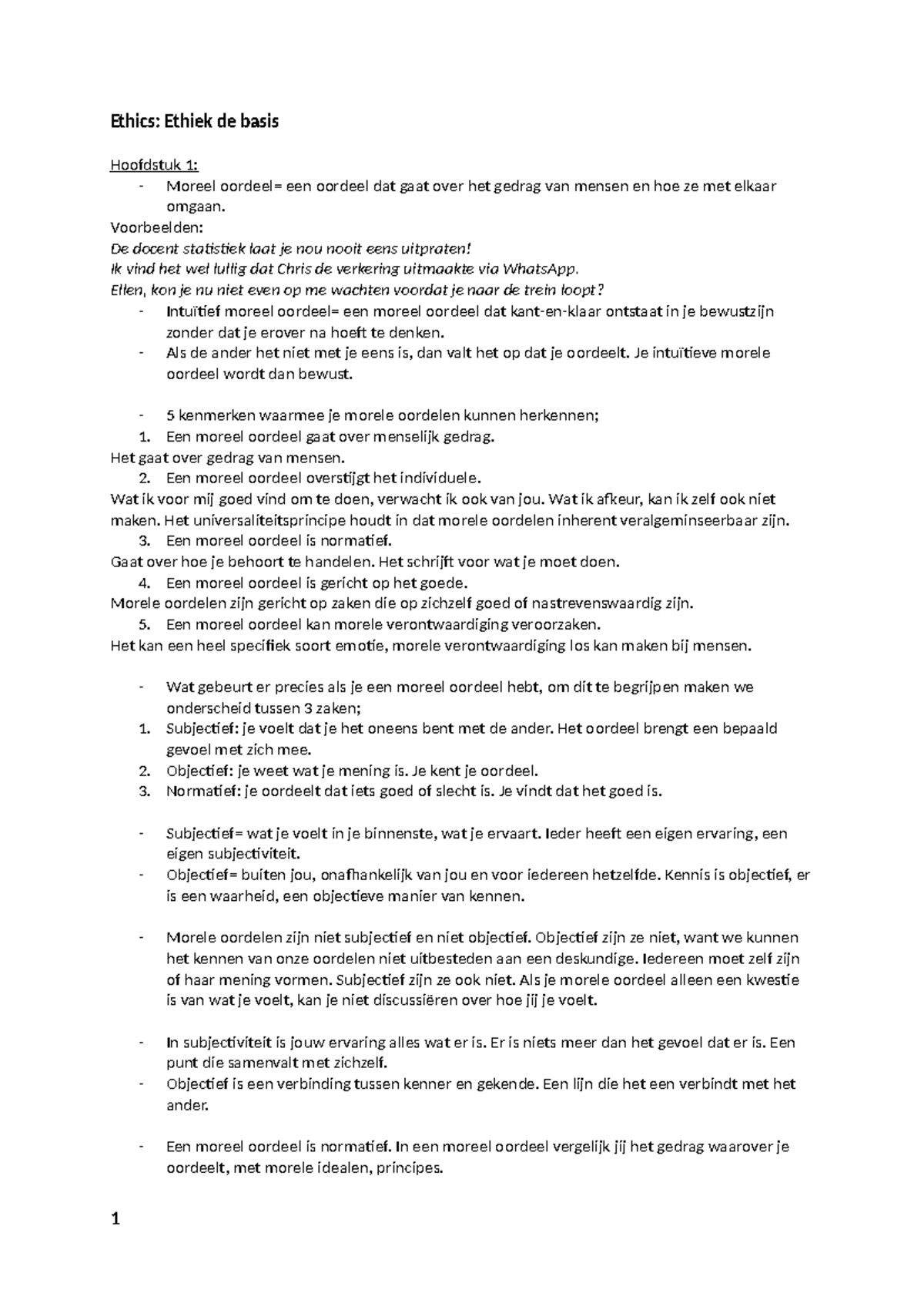 Ethiek 101: Hoofdstuk Samenvatting en Kernconcepten - Studeersnel