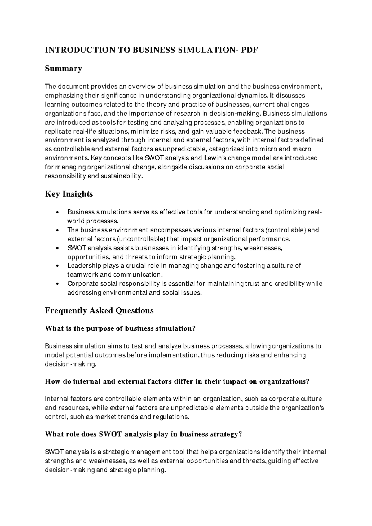 Business Simulation Overview & Analysis - Module 3 Summary - Studocu