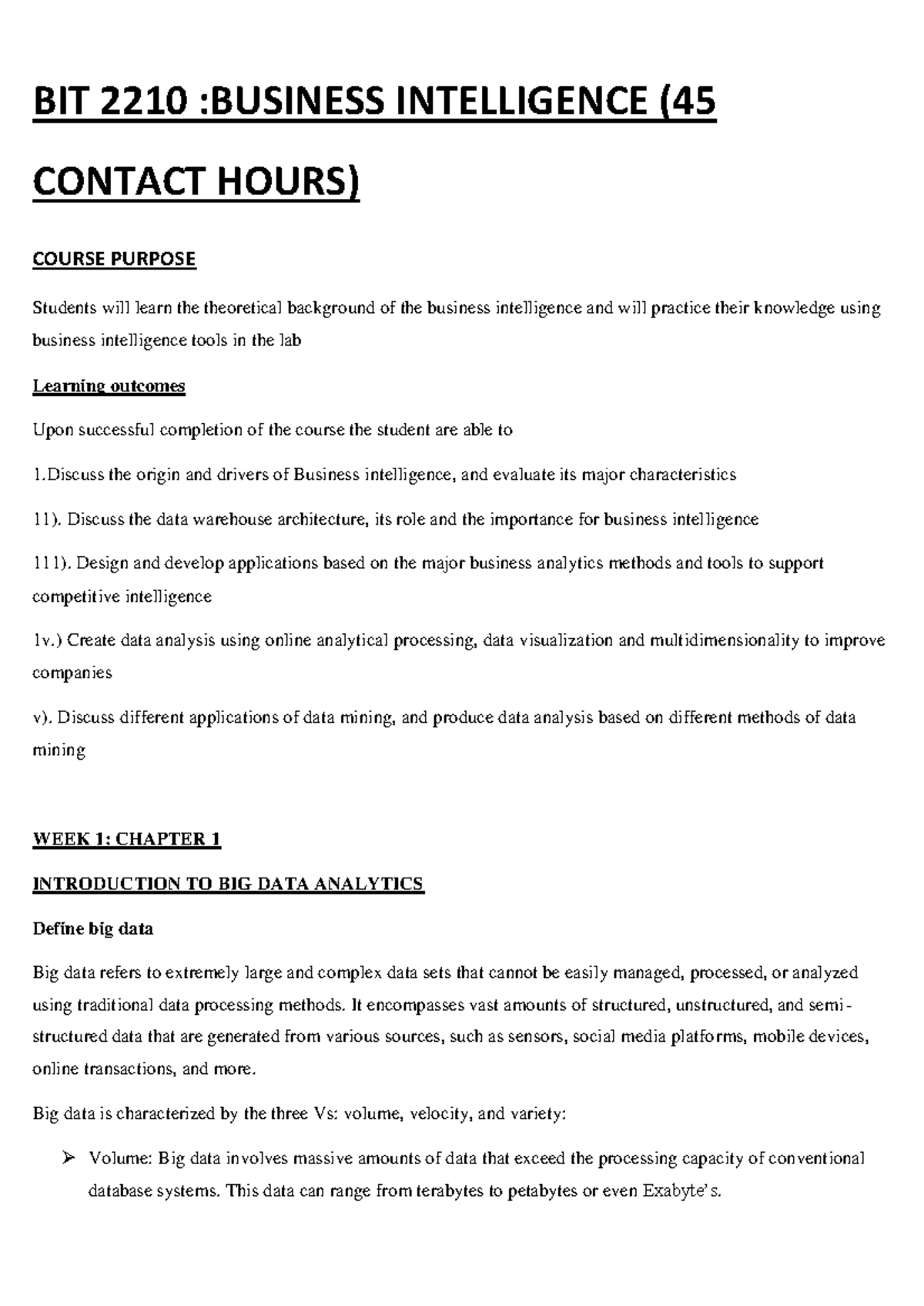 BIT 2210 Business Intelligence Course Notes: Understanding Big Data ...