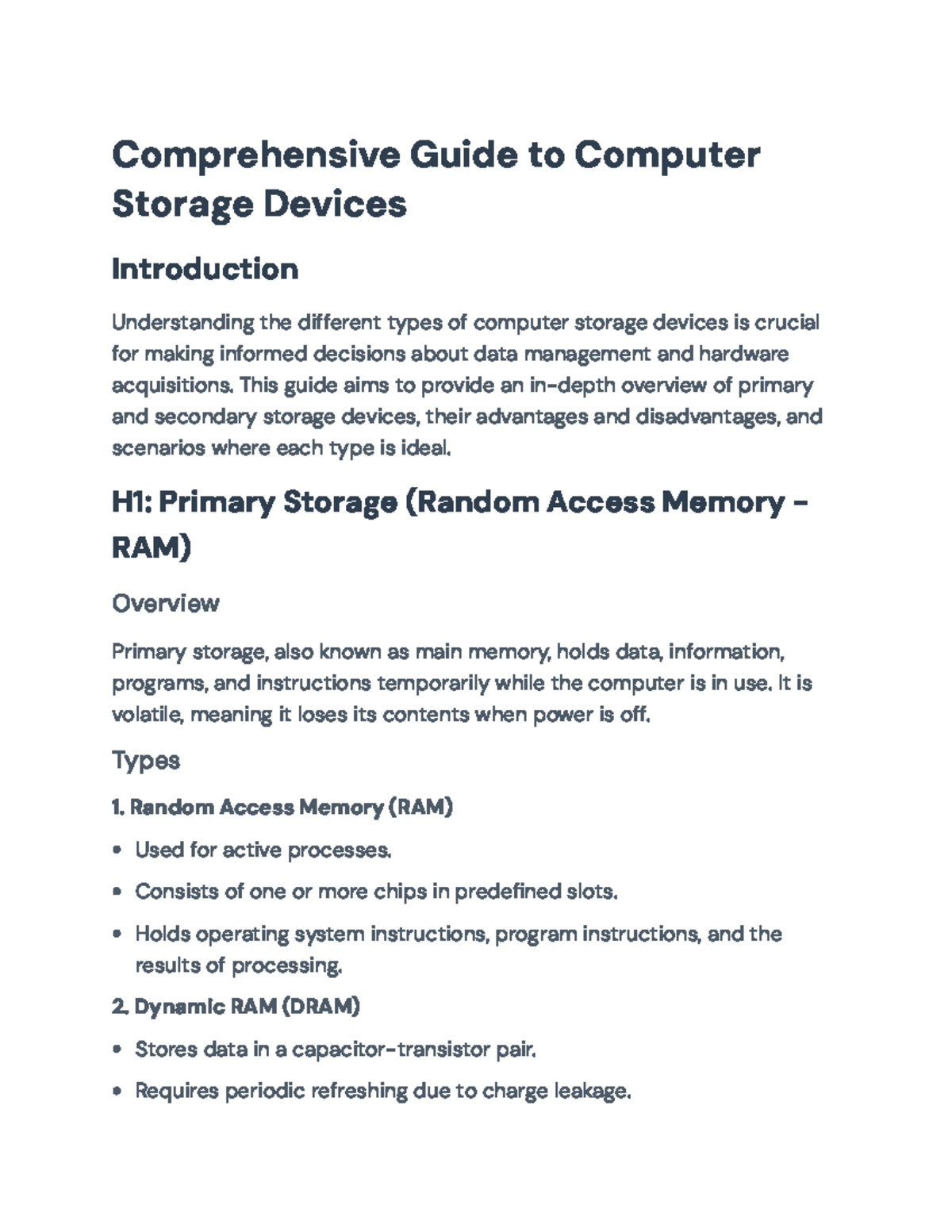 Comprehensive Guide to Computer Storage Devices (CS101: Final Exam ...