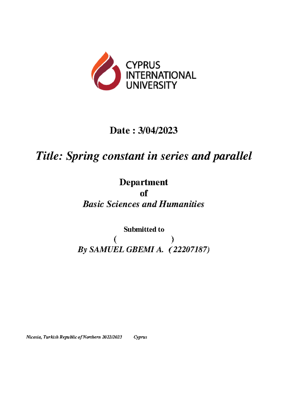 Lab Report 3: Spring Constant in Series and Parallel Investigations ...