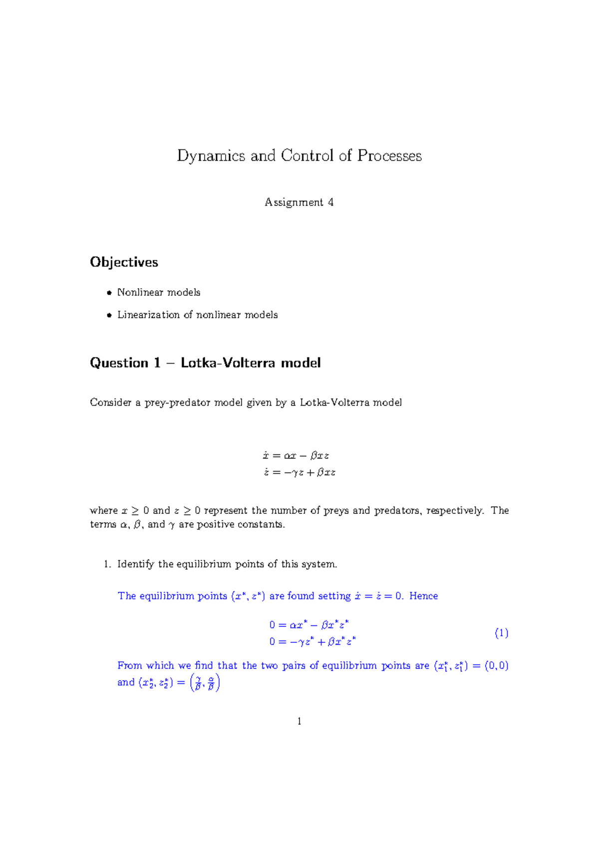 Dynamics & Control of Processes - Assignment 4 Solutions - Studeersnel