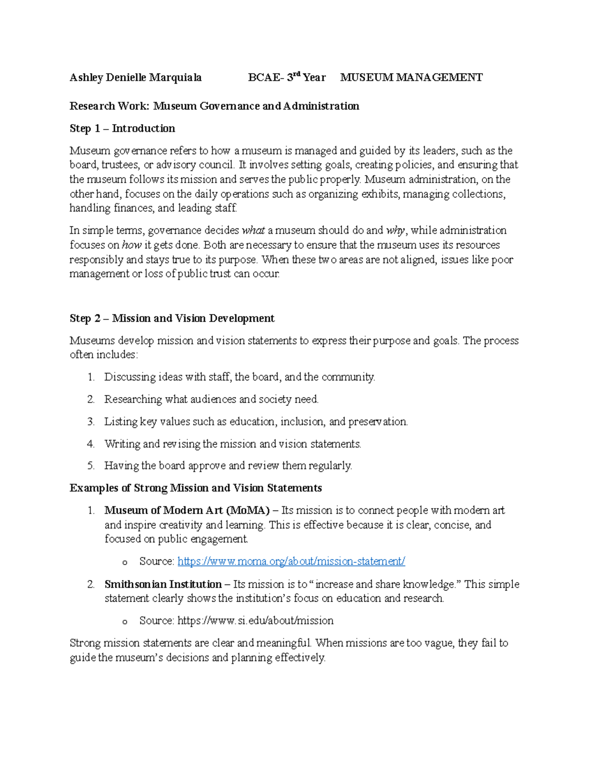 Ashley Denielle Marquiala MUSEUM MANAGEMENT Research on Governance ...
