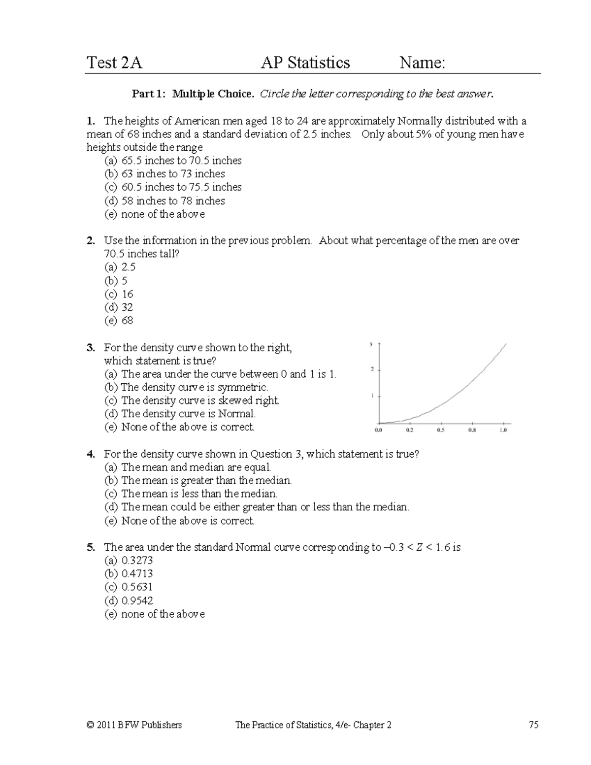AP Statistics: Solutions to Cumulative Practice Test 1 - Studocu