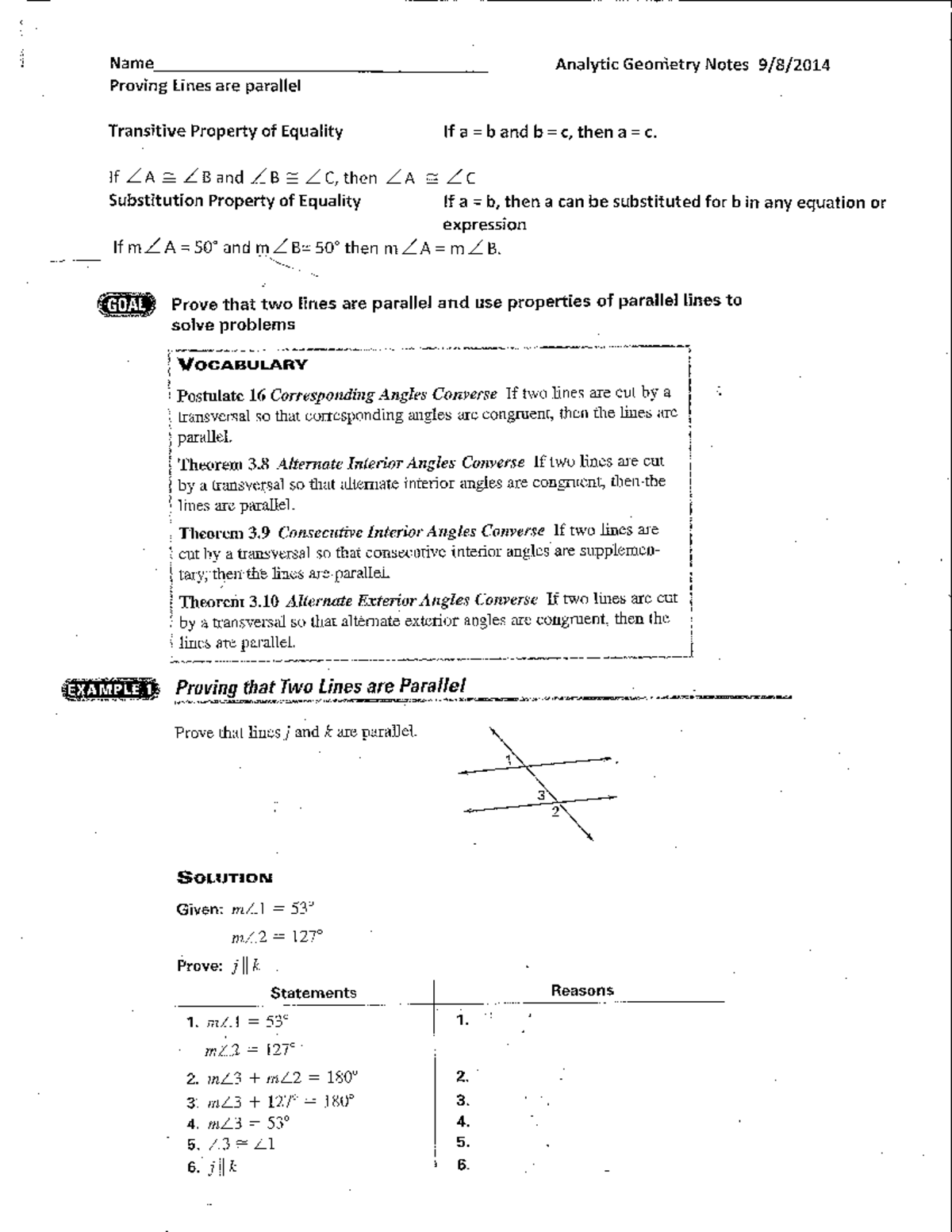 Geometry 3: Proving Lines Parallel - Key Notes and Theorems - Studocu