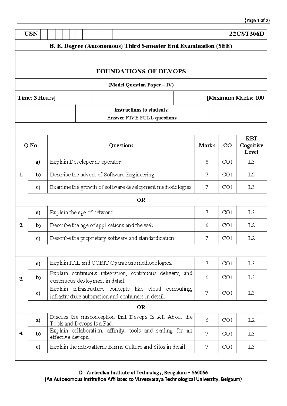Foundations of DevOps Model Question Paper IV (USN 22CST306D) - Studocu