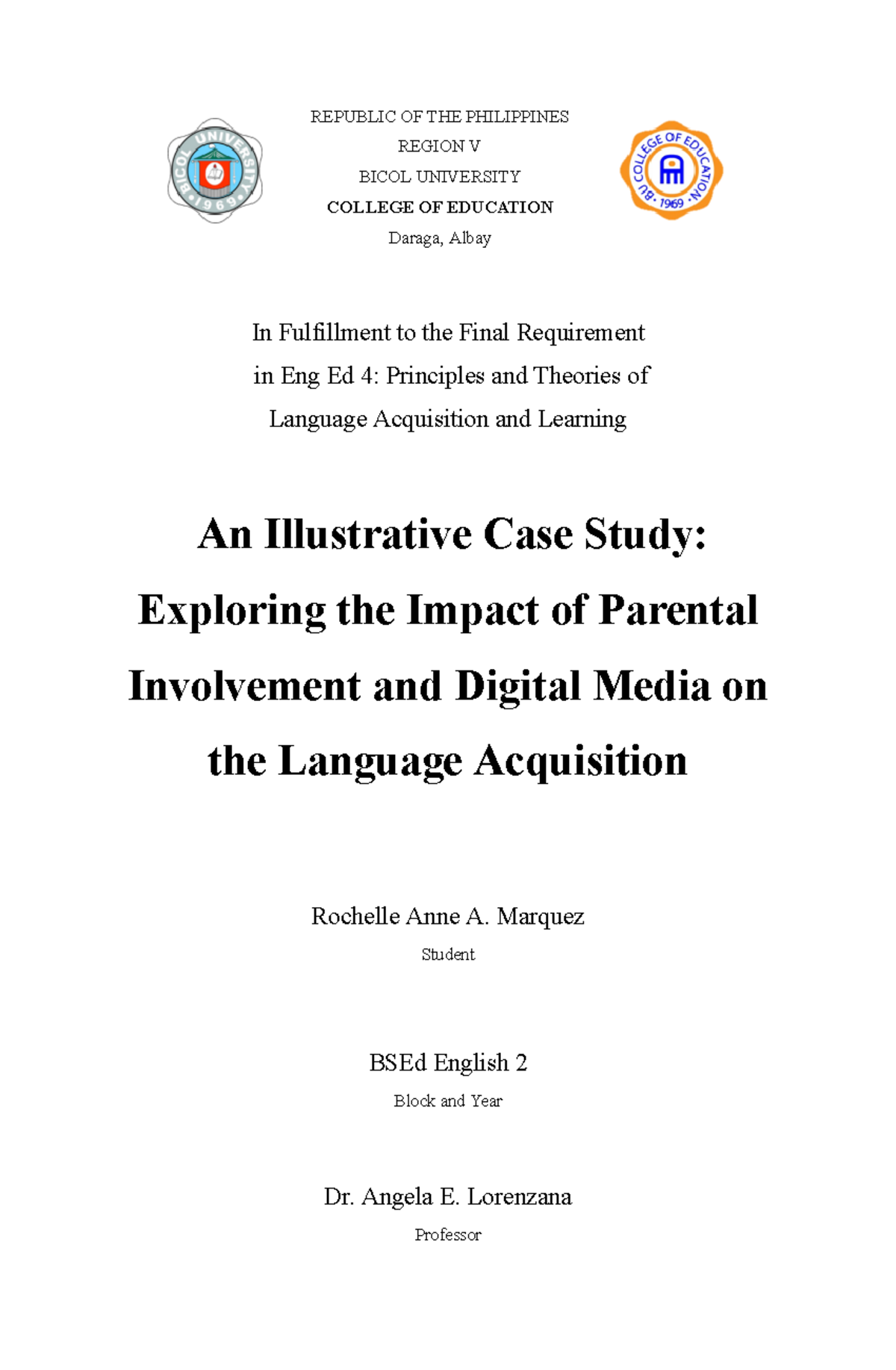 Final Draft Ptlal CASE Study - REPUBLIC OF THE PHILIPPINES REGION V ...