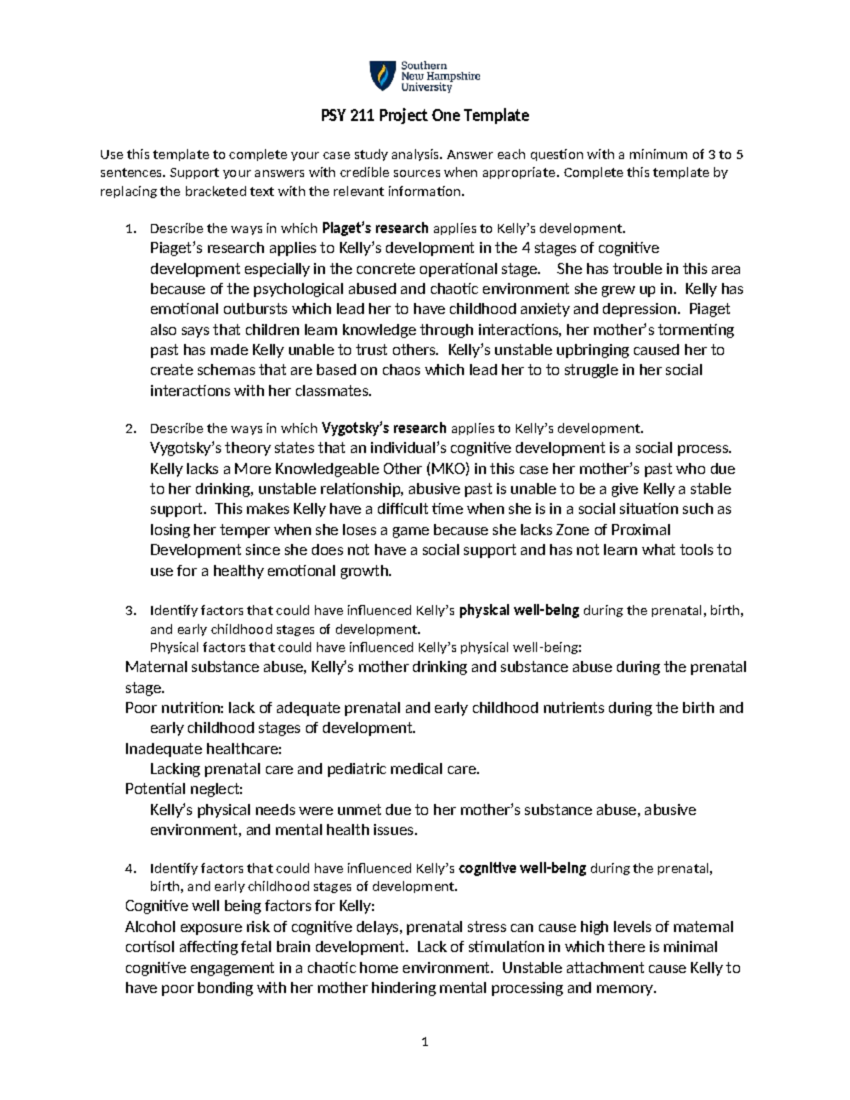 PSY 211 Case Study Analysis Template for Project One - Studocu