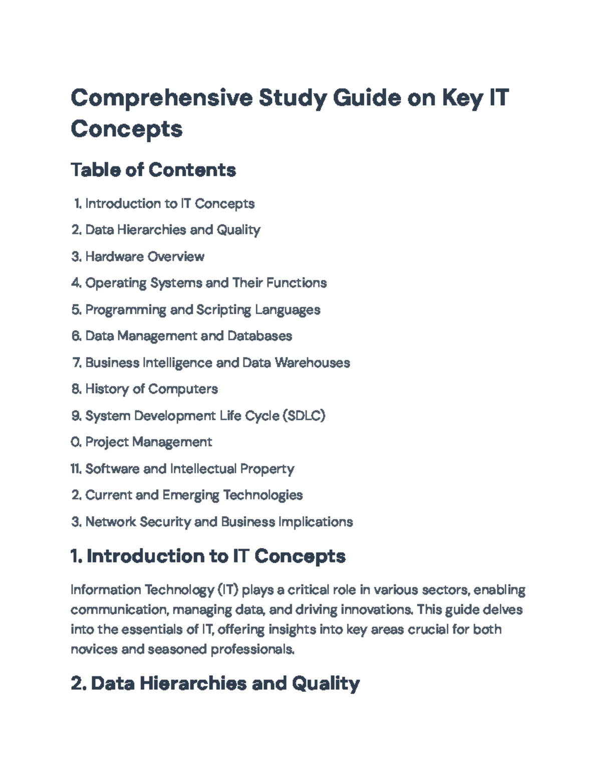 Comprehensive IT Concepts Study Guide (Course Code: IT101 ...