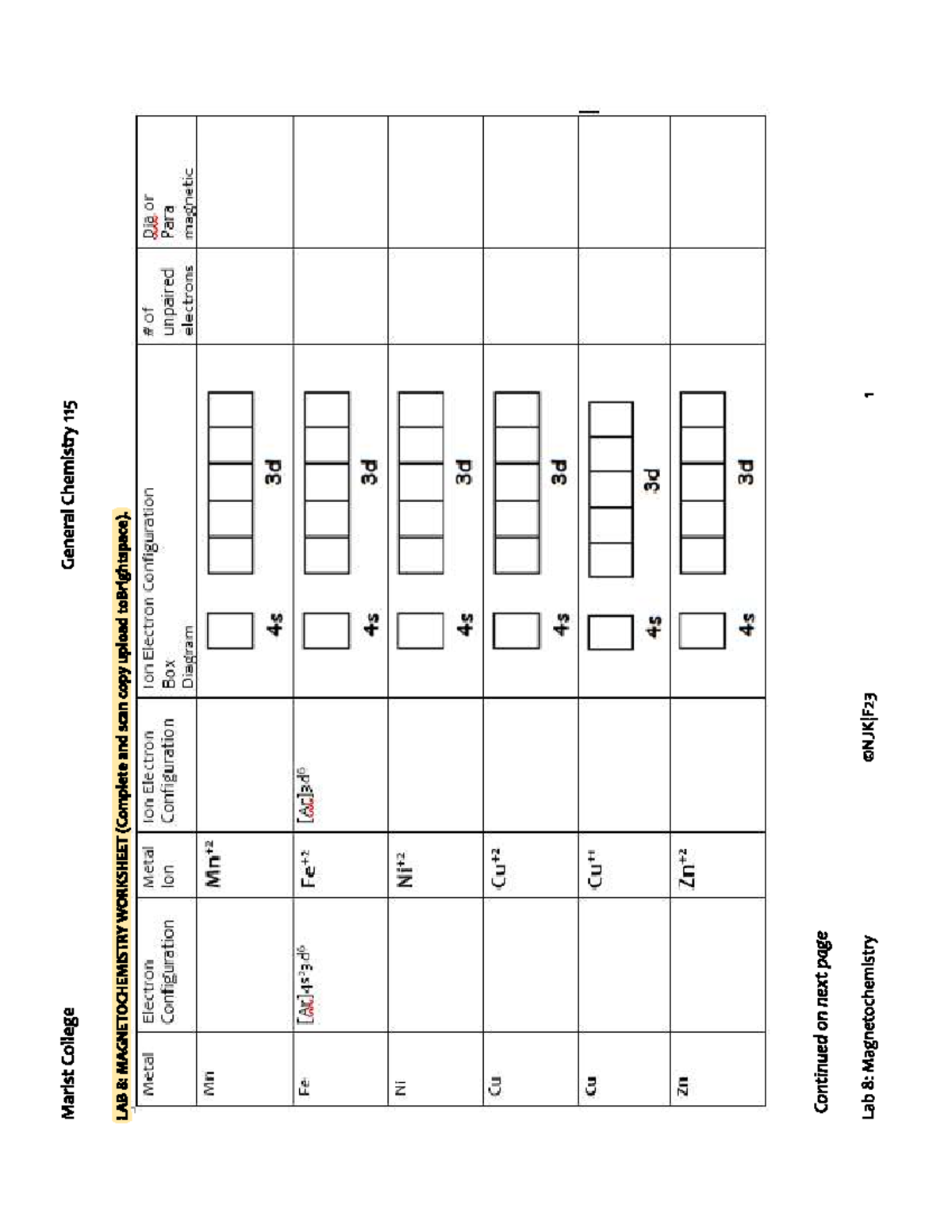 Worksheet - homework - ENSC 101L - Marist College General Chemistry 115 ...