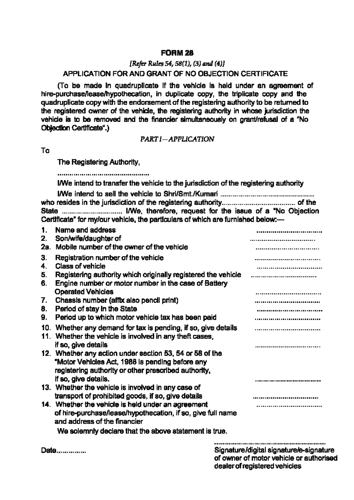 RTO Form 30 & Application for Vehicle Ownership Transfer - Studocu