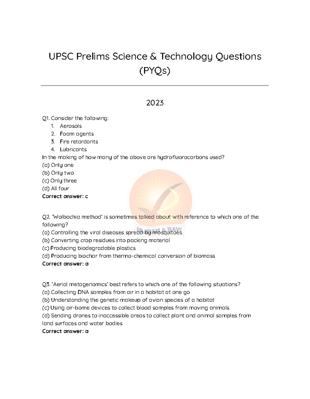 UPSC Prelims Science & Tech PYQs 2023 - Comprehensive Review - Studocu