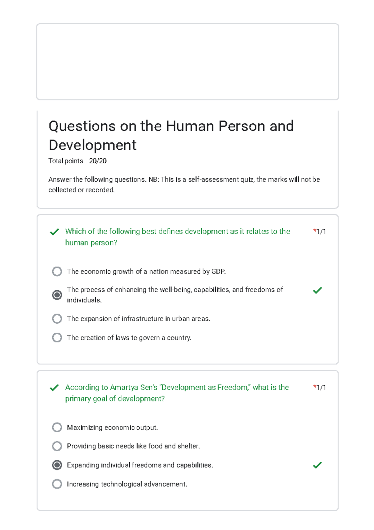 Quiz on Human Person & Development Concepts (Course Code: HD101) - Studocu