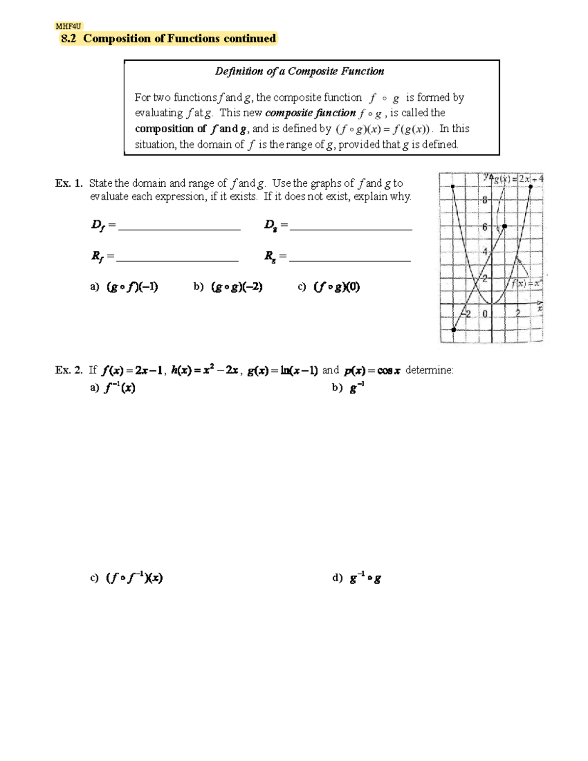 MHF4U 8.2 Continued: Understanding Composition of Functions - Studocu