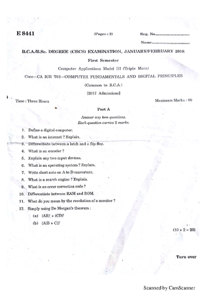 2020-cf - previous year question paper BCA programe, Computer and ...
