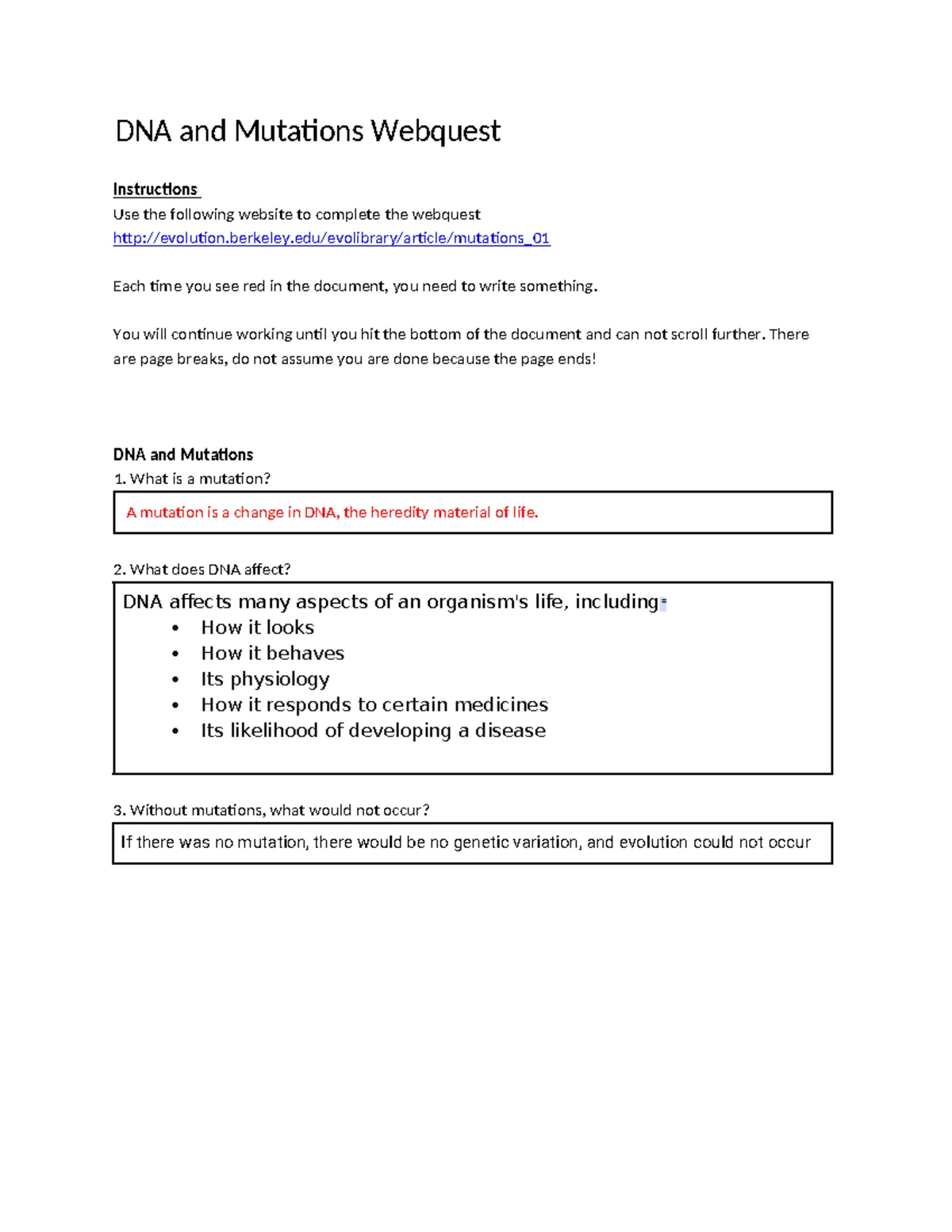 DNA and Mutations Webquest Instructions (Course Code: 12) - Studocu