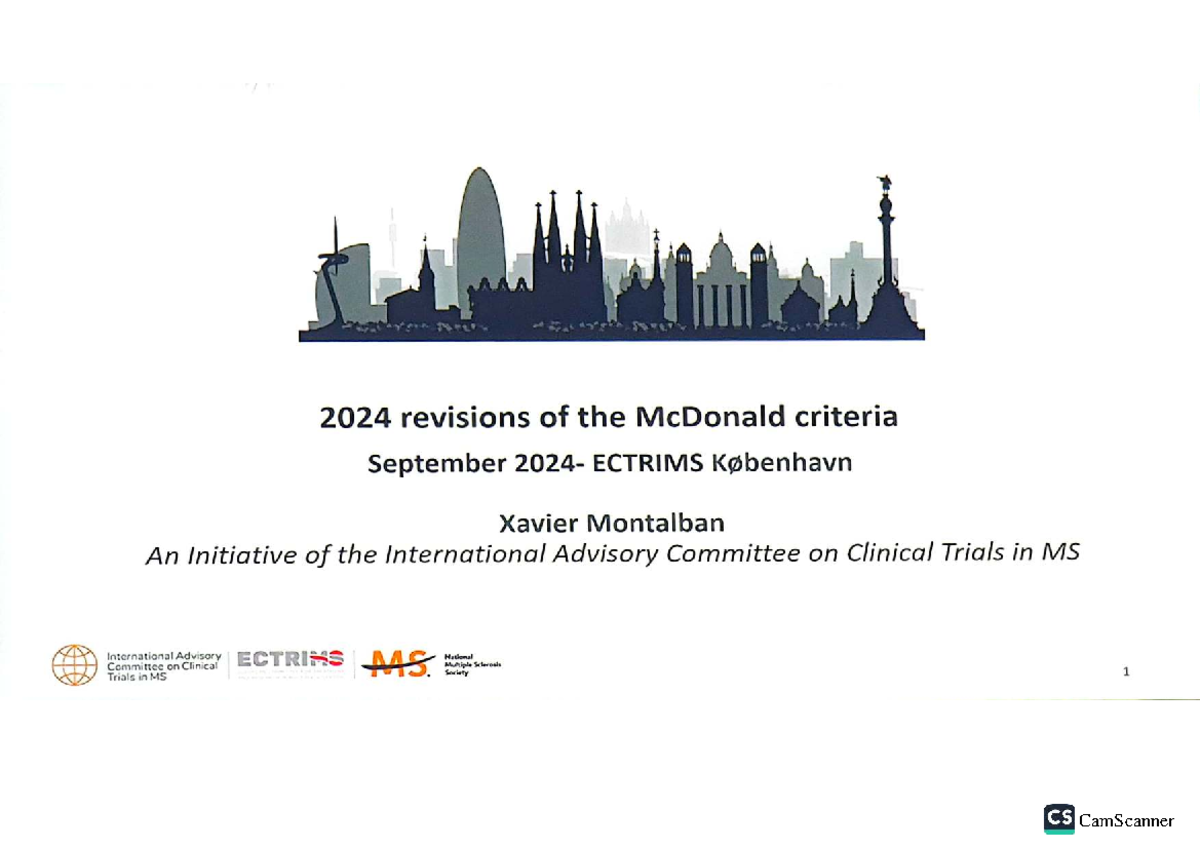 2024 Revisions of McDonald Criteria for MS Diagnosis - ECTRIMS CS - Studocu