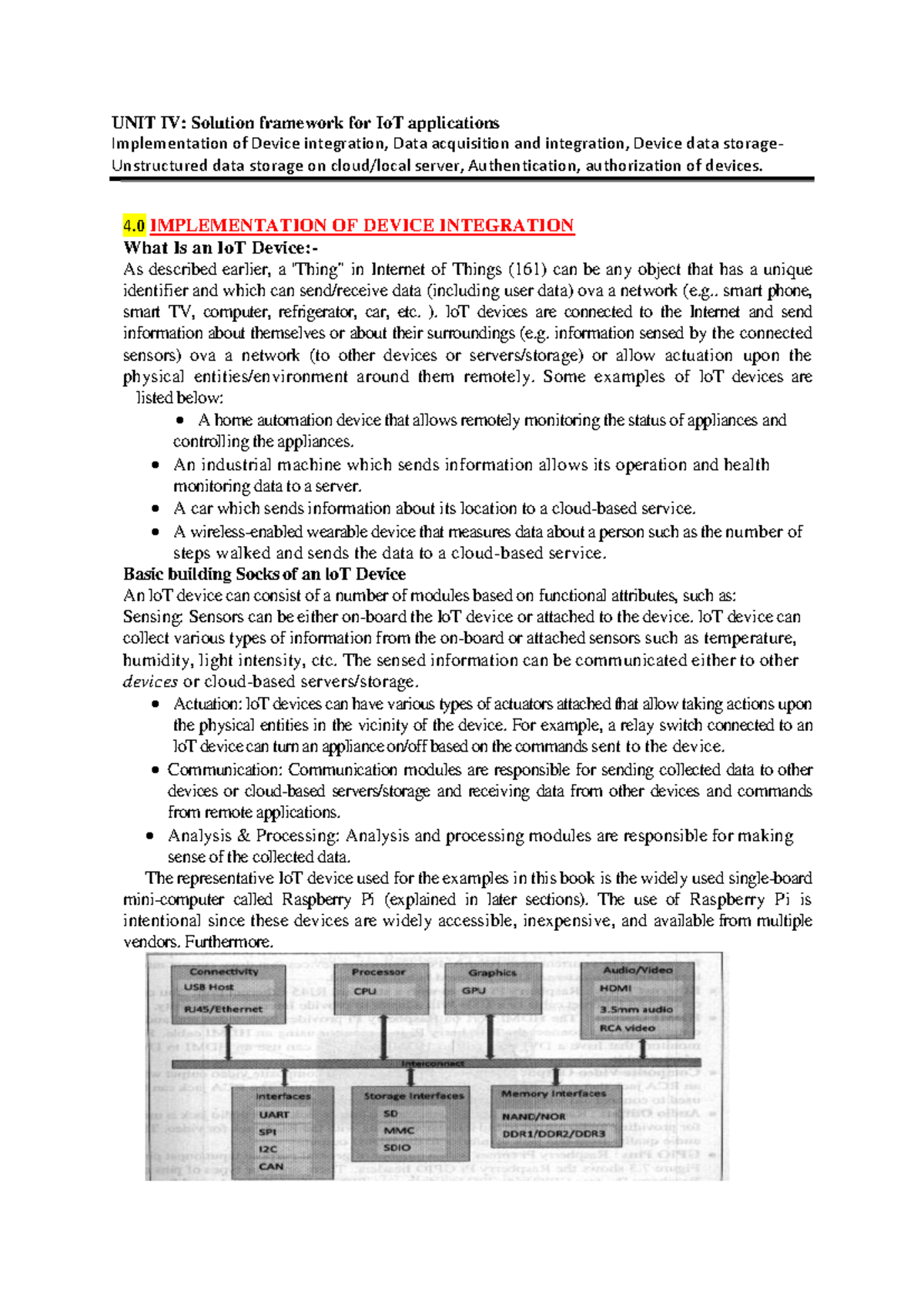 UNIT IV: IoT Device Integration, Data Storage, and Security Framework ...