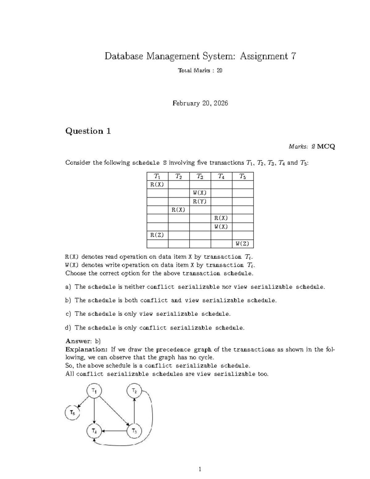 Assignment 7: DBMS MCQs and Explanations - Jan 2026 - Studocu