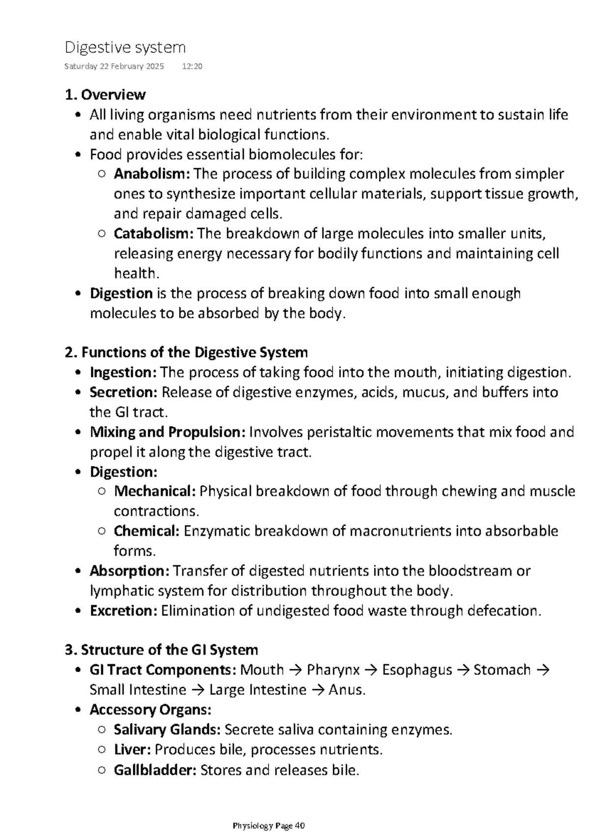 Digestive System Overview - Lecture Notes for Course Code DIG101 - Studocu
