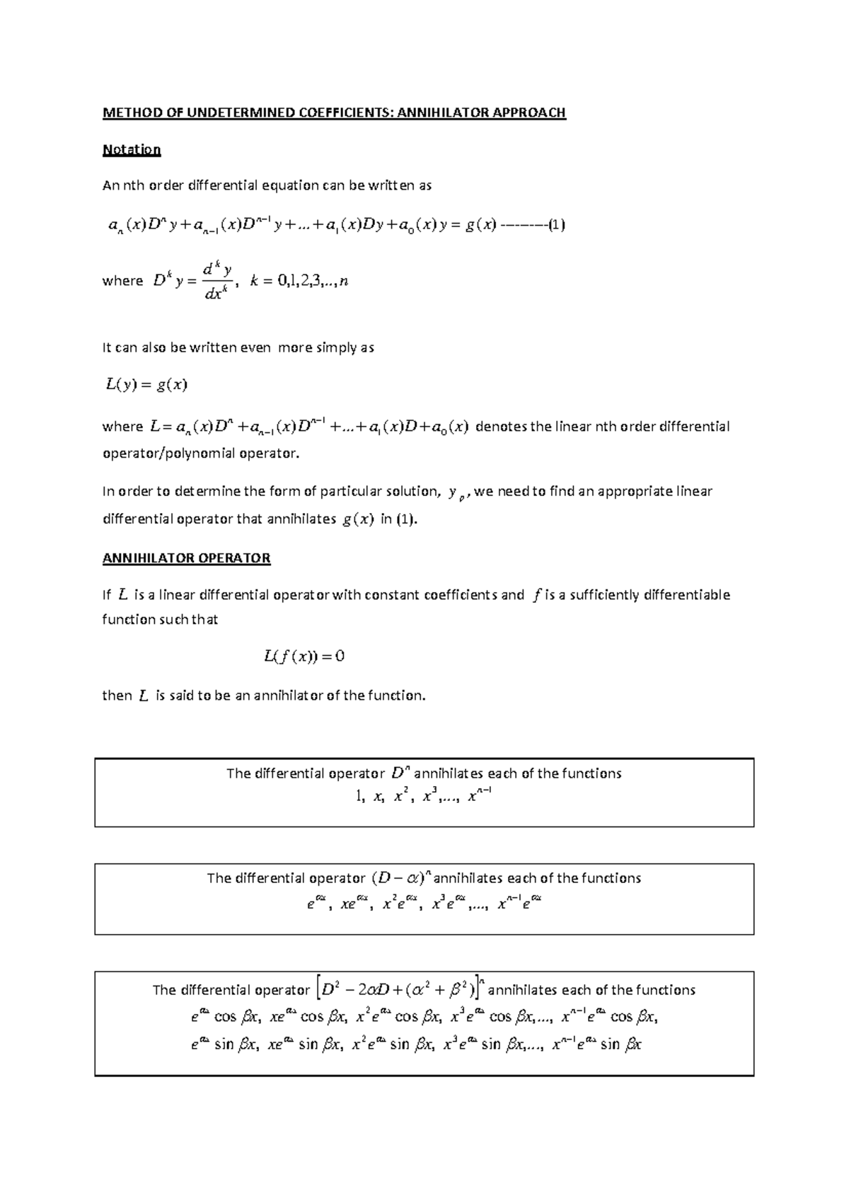 C4 4 4 NHLE: Annihilator Method for Differential Equations - Studocu