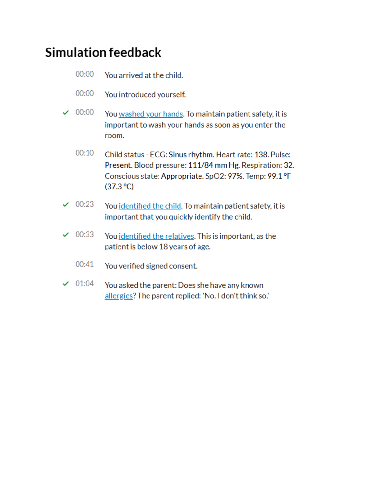 Child Patient Care Simulation Feedback Log (NUR 101) - Studocu
