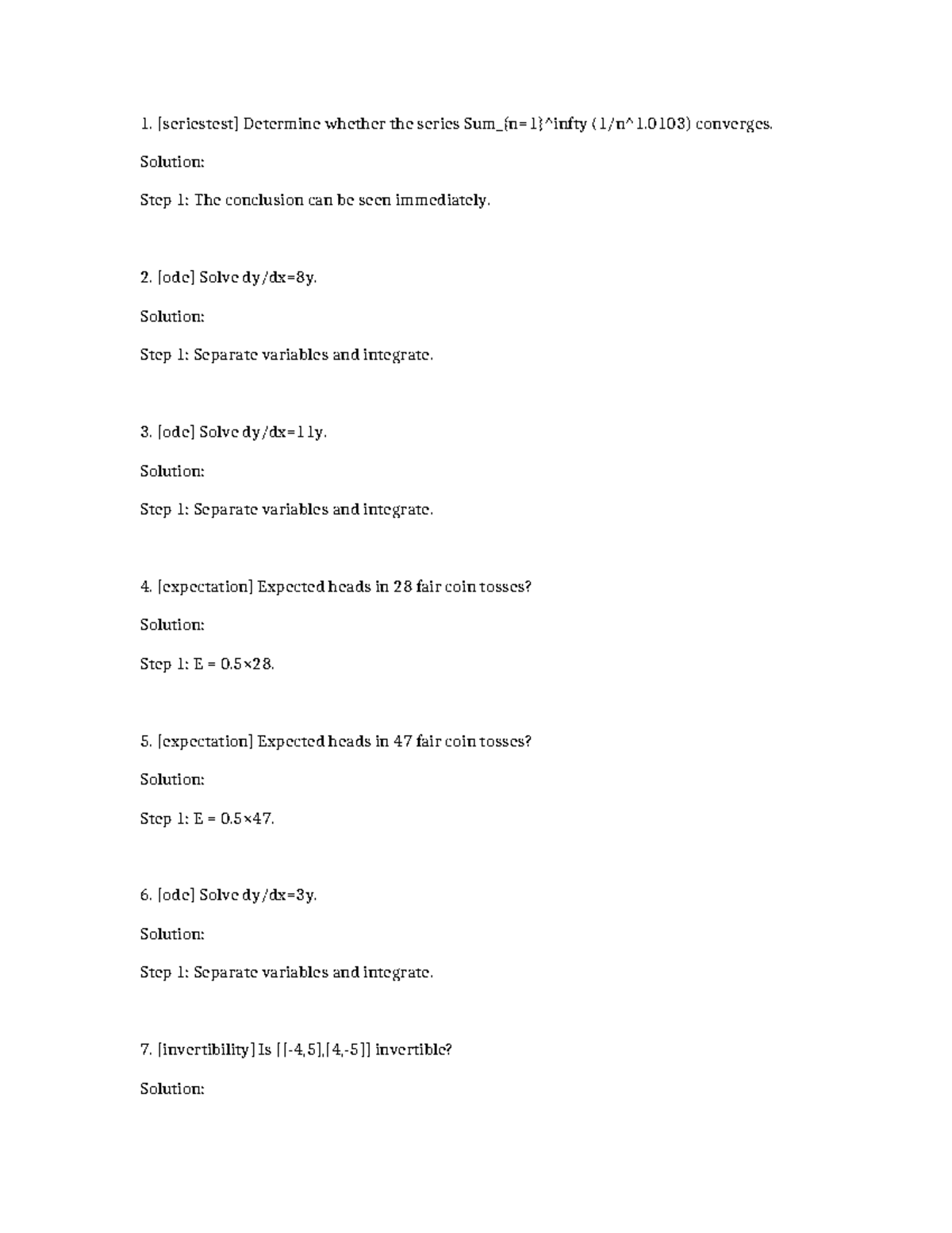 Math 3340: Solutions to Series and Integration Problems - Studocu