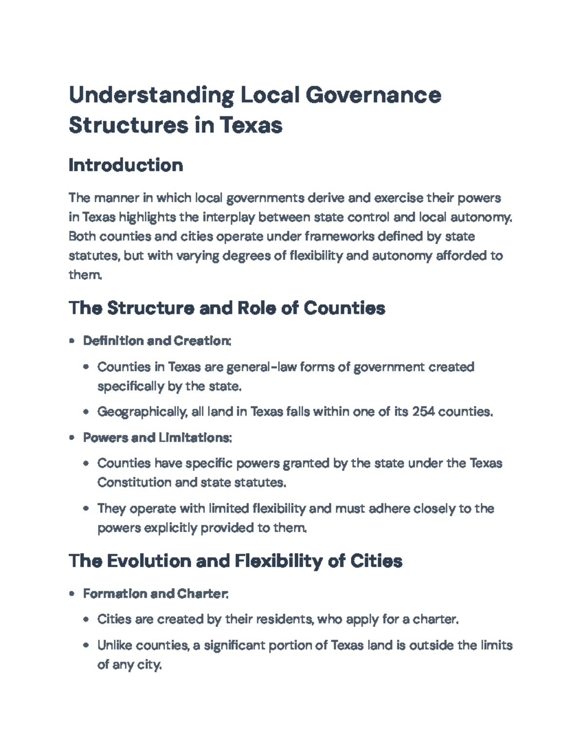 Understanding Local Governance Structures in Texas: State vs. Local ...