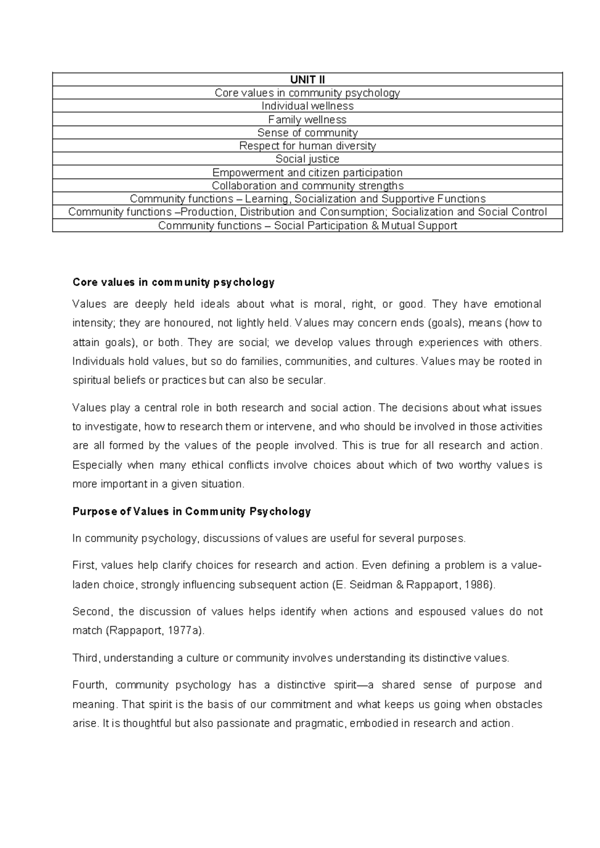 Core Values in Community Psychology: Individual & Family Wellness - Studocu